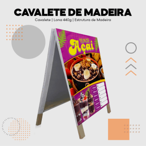 Cavalete de Madeira - 70x120cm Lona Front Light 440g 70x130cm 4x4 Personalizado Madeira Pinos 