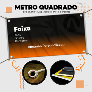 Faixa M² Lona 440g M² 4x0 Personalizado Bastão, Barbante e 4 Ilhós 